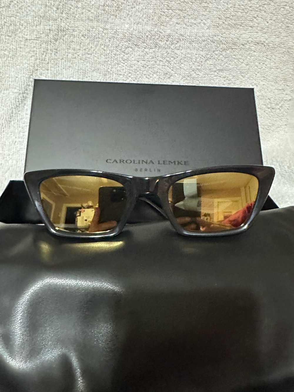 Carolina Lemke Berlin NWT Handmade Gold Mirror Cat Eye Sunglasses CL9023-02